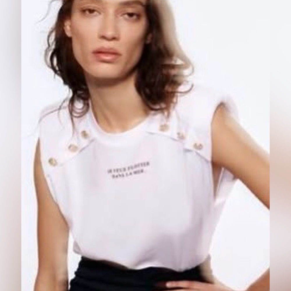 ZARA White Top Gold Button Je Veux Flotter Dans Le Mer Womens SMALL EUC